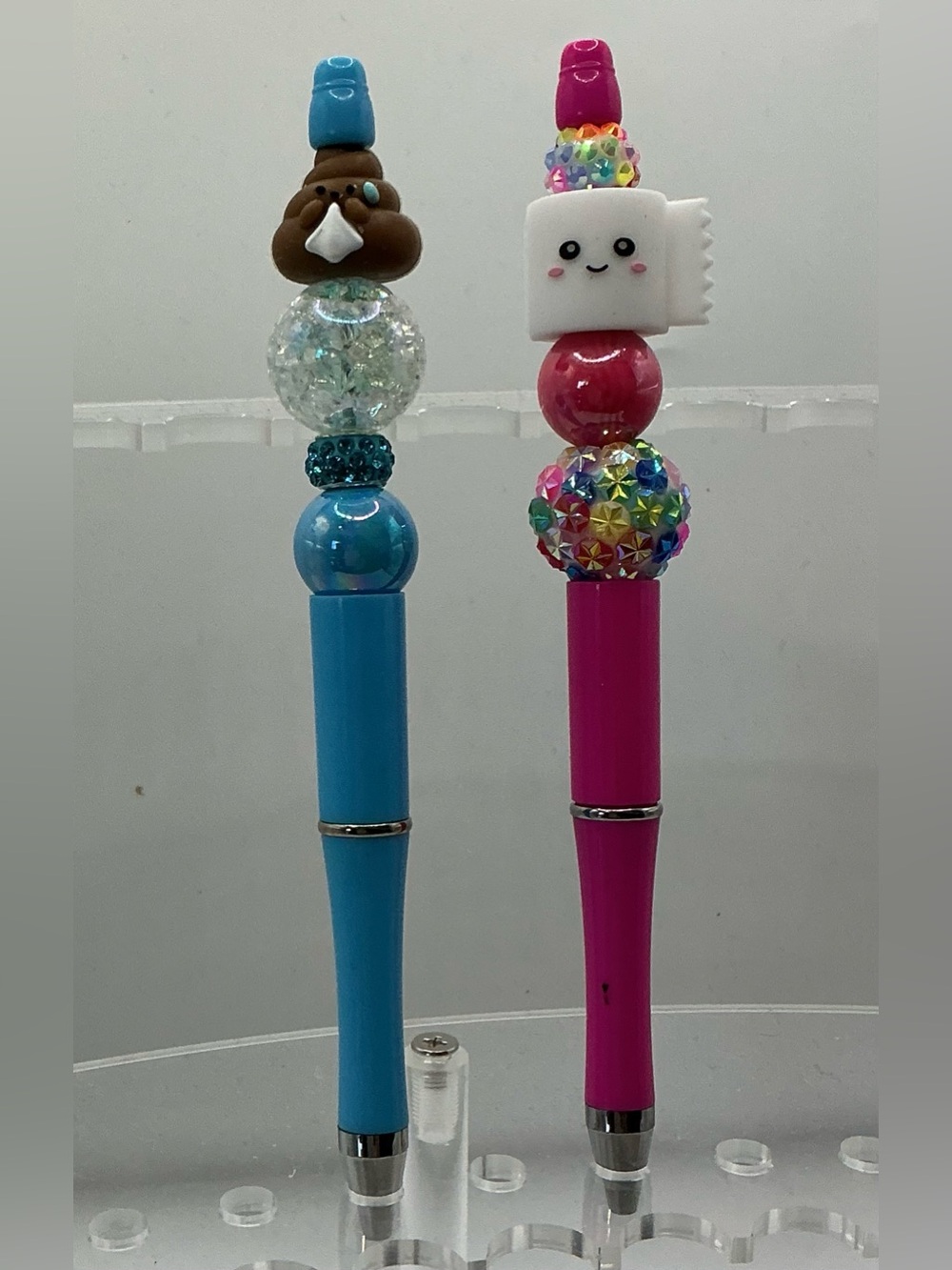 POOP & TOILET PAPER BEADED DECORATIVE INK PEN SET GREAT COUPLES GIFT HIS HERS